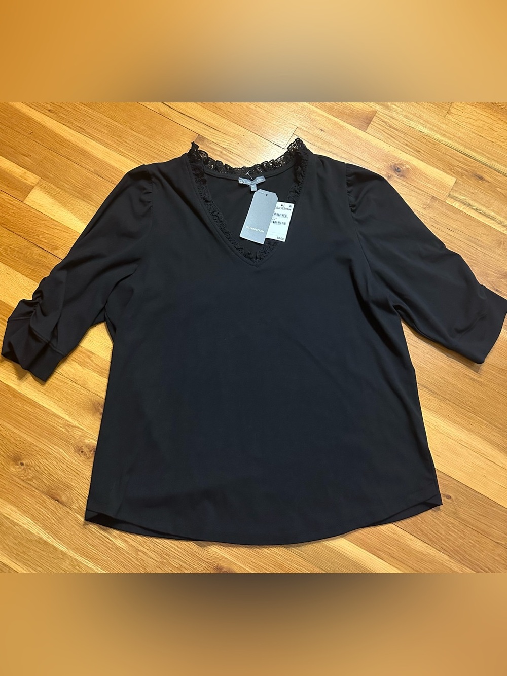Wit &‎ Wisdom Black Lace-Trim V-Neck Blouse